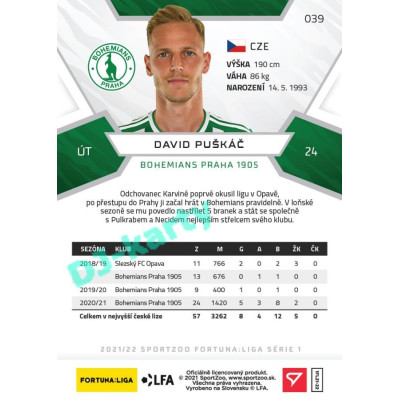 2021/22 Sportzoo Fortuna Liga David Puškáč #39