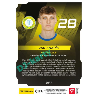 2021/22 Sportzoo Fortuna Liga 2. série #BF7 Jan Knapík BRIGHT FUTURE