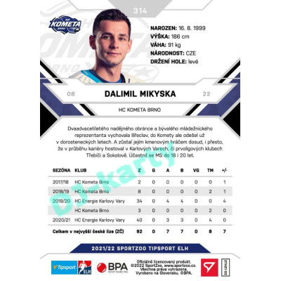2021/22 Sportzoo TIPSPORT ELH 2. série #314 Dalimil Mikyska