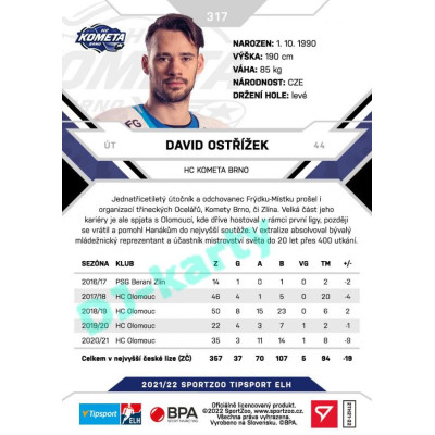 2021/22 Sportzoo TIPSPORT ELH 2. série #317 David Ostřížek