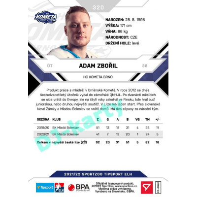 2021/22 Sportzoo TIPSPORT ELH 2. série #320 Adam Zbořil