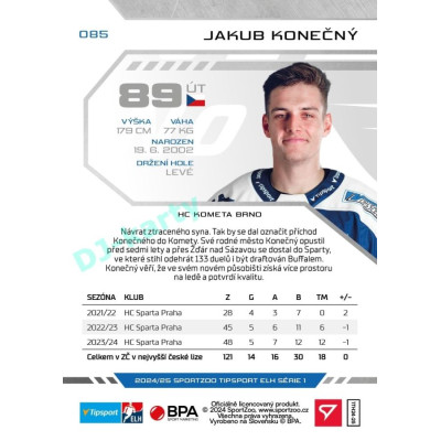 2024/25 Sportzoo ELH 1. serie #085 Jakub Konečný