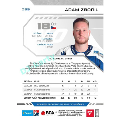 2024/25 Sportzoo ELH 1. serie #089 Adam Zbořil