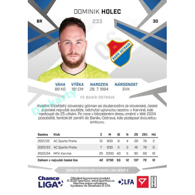 2024/25 Sportzoo Chance Liga 2. série #233 Dominik Holec