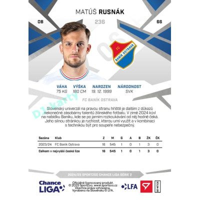 2024/25 Sportzoo Chance Liga 2. série #236 Matúš Rusnák