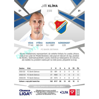2024/25 Sportzoo Chance Liga 2. série #239 Jiří Klíma
