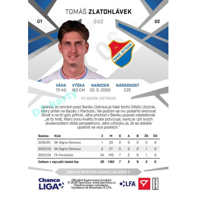2024/25 Sportzoo Chance Liga 2. série #242 Tomáš Zlatohlávek