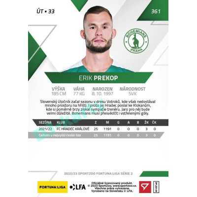 2022/23 Sportzoo Fortuna Liga 2. série #361 Erik Prekop