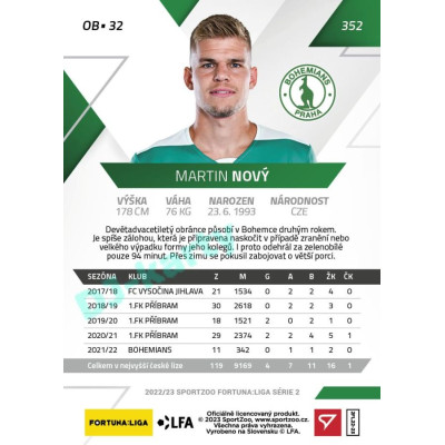 2022/23 Sportzoo Fortuna Liga 2. série #352 Martin Nový