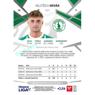 2024/25 Sportzoo Chance Liga 2. série #331 Vojtěch Novák
