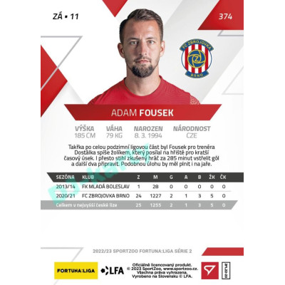 2022/23 Sportzoo Fortuna Liga 2. série #374 Adam Fousek