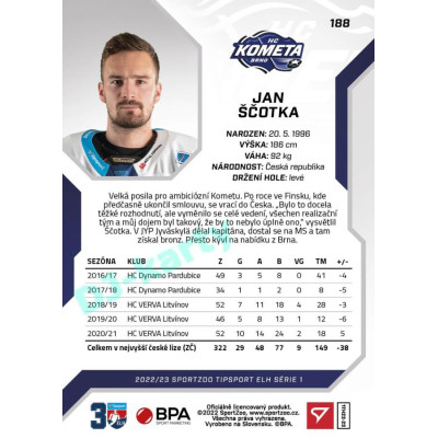 2022/23 Sportzoo ELH 1. série #188 Jan Ščotka