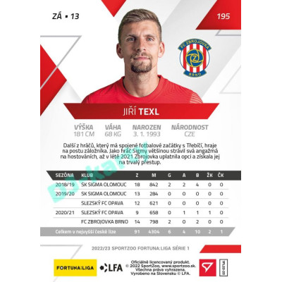 2022/23 Sportzoo Fortuna Liga 1. série #195 Jiří Texl