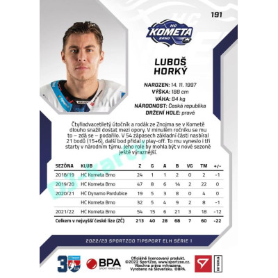 2022/23 Sportzoo ELH 1. série #191 Luboš Horký