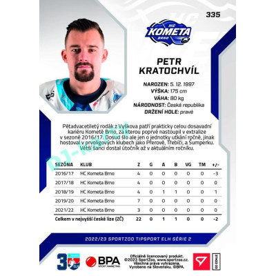 2022/23 Sportzoo ELH 2. série #335 Petr Kratochvíl