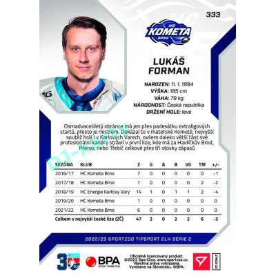 2022/23 Sportzoo ELH 2. série #333 Lukáš Forman