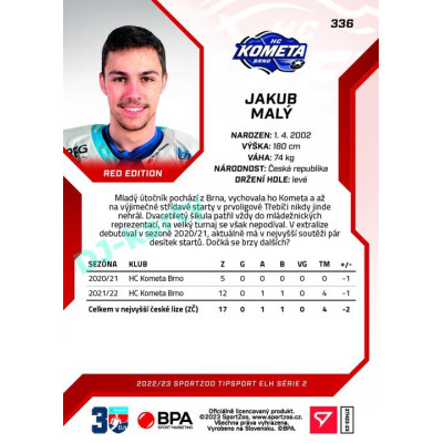 2022/23 Sportzoo ELH 2. série #336 Jakub Malý Red xx/49