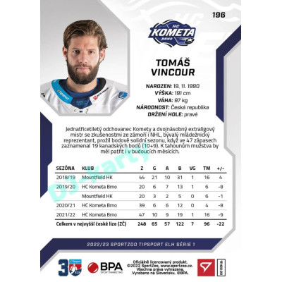 2022/23 Sportzoo ELH 1. série #196 Tomáš Vincour