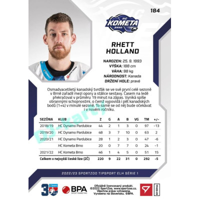 2022/23 Sportzoo ELH 1. série #184 Rhett Holland