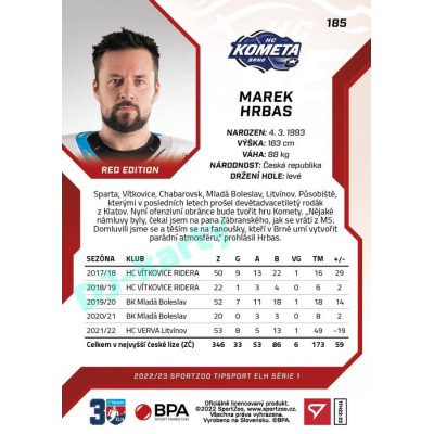 2022/23 Sportzoo ELH 1. série #185 Marek Hrbas Red xx/49