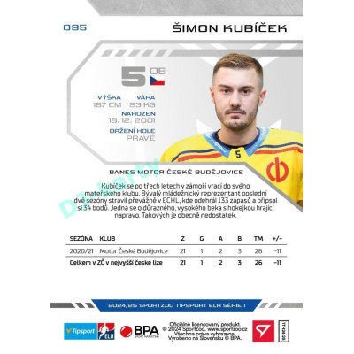 2024/25 Sportzoo ELH 1. serie #095 Šimon Kubíček