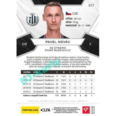 2021/22 Sportzoo Fortuna Liga 2. série #317 Pavel Novák