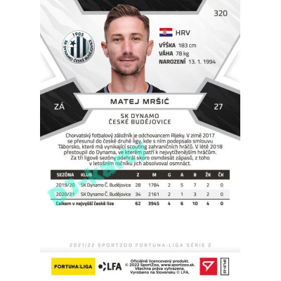 2021/22 Sportzoo Fortuna Liga 2. série #320 Matej Mršić