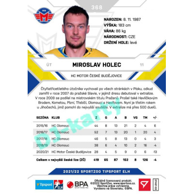 2021/22 Sportzoo TIPSPORT ELH 2. série #368 Miroslav Holec