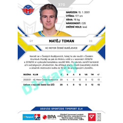 2021/22 Sportzoo TIPSPORT ELH 2. série #370 Matěj Toman