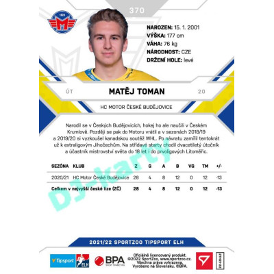 2021/22 Sportzoo TIPSPORT ELH 2. série #370 Matěj Toman