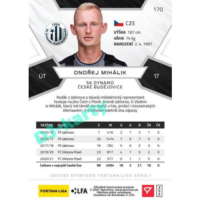 2021/22 Sportzoo Fortuna Liga Ondřej Mihálik #170