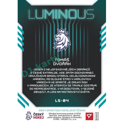 2024 Sportzoo Hokejové ČESKO #LS-04 Tomáš Dvořák Luminous