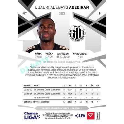 2024/25 Sportzoo Chance Liga 2. série #353 Quadri Adebayo Adediran