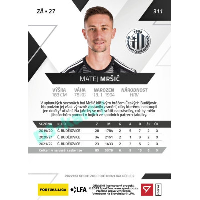 2022/23 Sportzoo Fortuna Liga 2. série #311 Matej Mršić