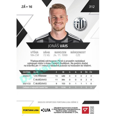 2022/23 Sportzoo Fortuna Liga 2. série #312 Jonáš Vais