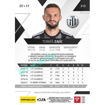 2022/23 Sportzoo Fortuna Liga 2. série #315 Tomáš Zajíc