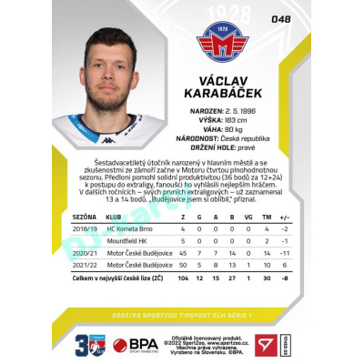 2022/23 Sportzoo ELH 1. série #048 Václav Karabáček