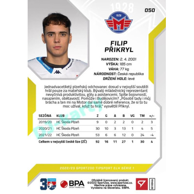 2022/23 Sportzoo ELH 1. série #050 Filip Přikryl