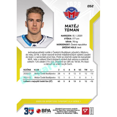 2022/23 Sportzoo ELH 1. série #052 Matěj Toman