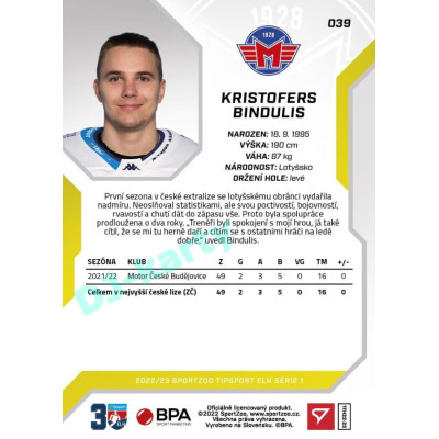 2022/23 Sportzoo ELH 1. série #039 Kristofers Bindulis
