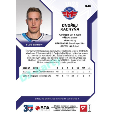 2022/23 Sportzoo ELH 1. série #040 Ondřej Kachyňa Blue xx/99