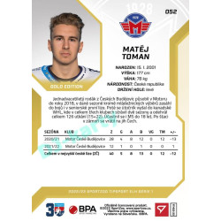 2022/23 Sportzoo ELH 1. série #052 Matěj Toman Gold xx/19