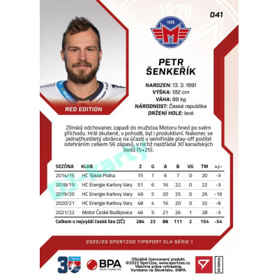 2022/23 Sportzoo ELH 1. série #041 Petr Šenkeřík Red xx/49