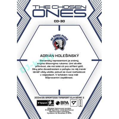 2024/25 Sportzoo ELH 2. serie #CO-30 Adrián Holešinský The Chosen Ones