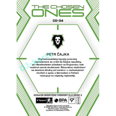 2024/25 Sportzoo ELH 2. serie #CO-34 Petr Čajka The Chosen Ones