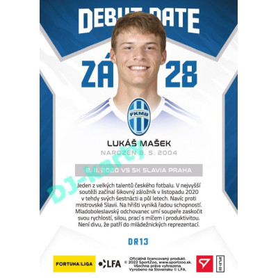 2021/22 Sportzoo Fortuna Liga 2. série #DR13 Lukáš Mašek DEBUT DATE ROOKIE