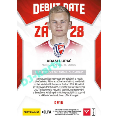 2021/22 Sportzoo Fortuna Liga 2. série #DR15 Adam Lupač DEBUT DATE ROOKIE