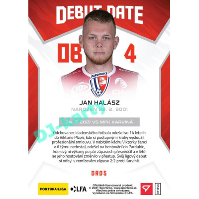 2021/22 Sportzoo Fortuna Liga Jan Halász #DR05 Debut Date Rookie