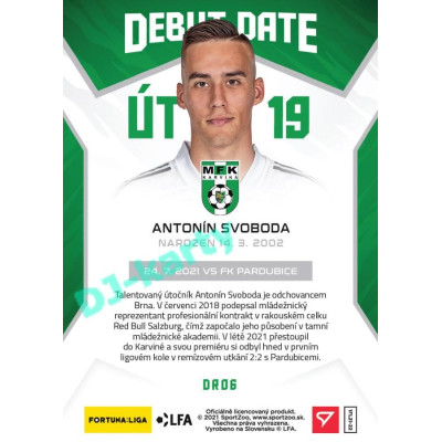 2021/22 Sportzoo Fortuna Liga Antonín Svoboda #DR06 Debut Date Rookie