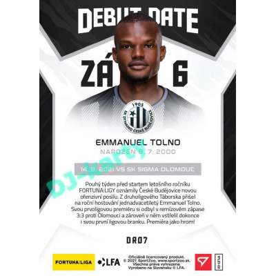 2021/22 Sportzoo Fortuna Liga Emmanuel Tolno #DR07 Debut Date Rookie